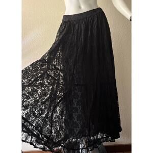 VTG Y2K Black Lace Maxi Skirt Tiered Dark Fairy Romantic Goth Witchy Whimsigoth